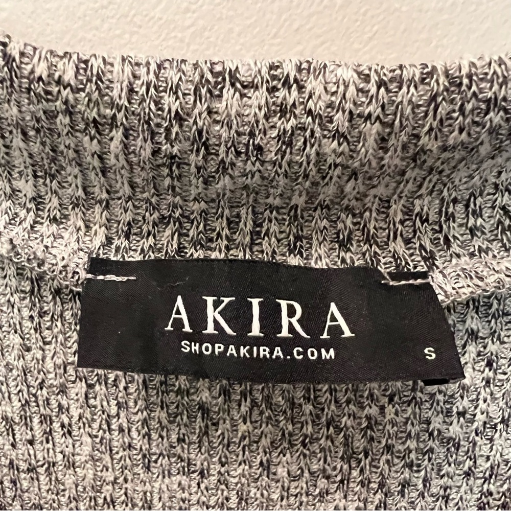 AKIRA V-Neck Tie Waist Mini Sweater Dress-Gray - Picture 7 of 8